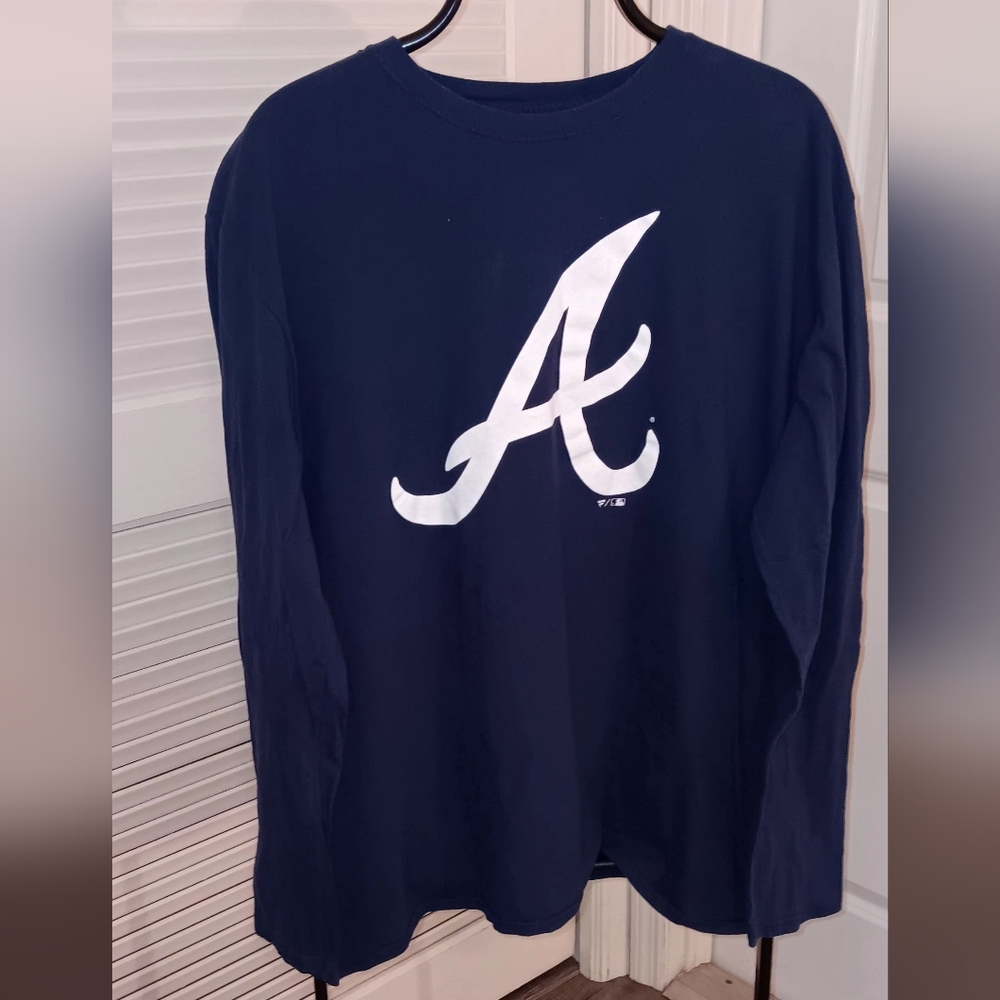 Fanatics XL Atlanta Braves Baseball Long Sleeve Blue White Tee Shirt